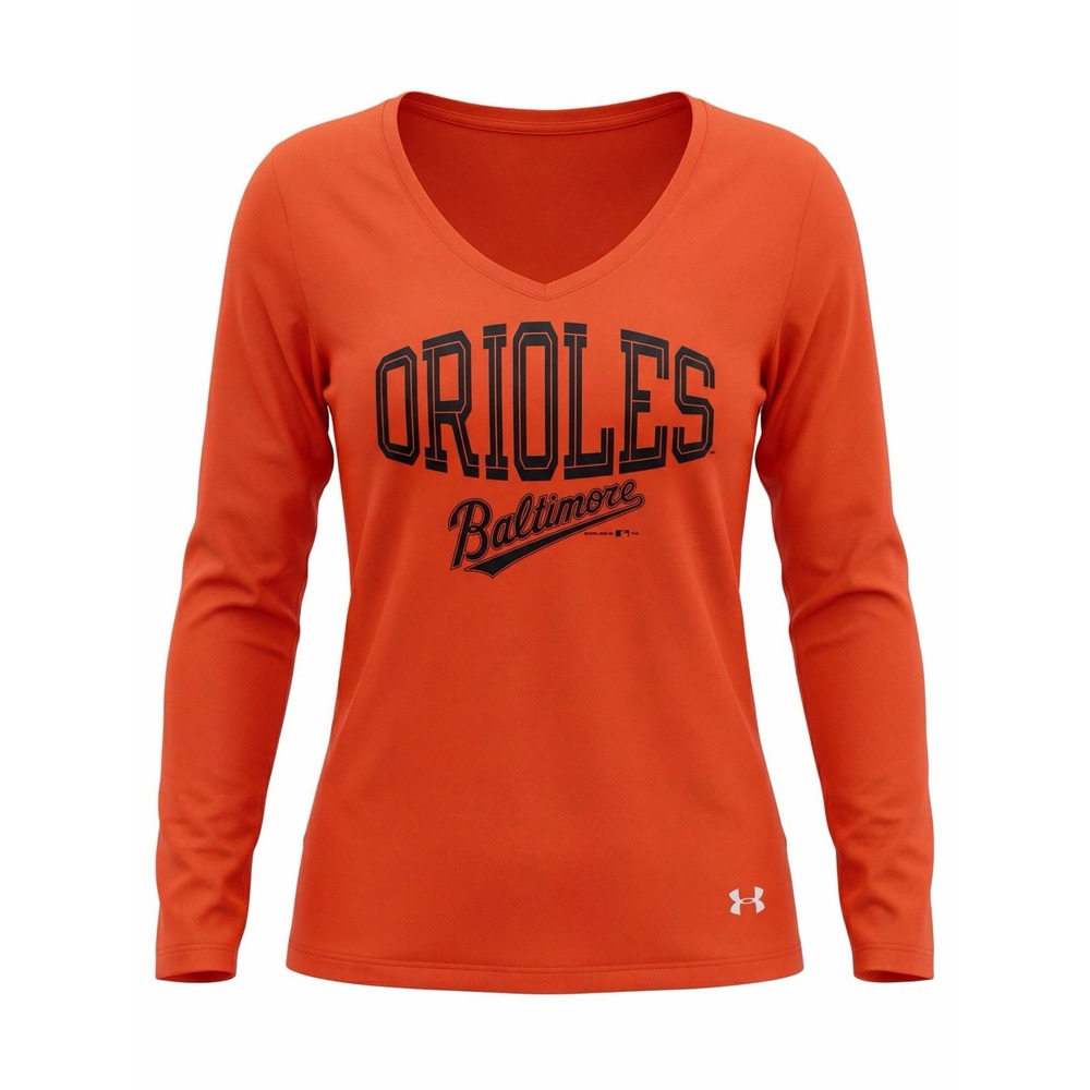 Under Armour Heat Gear Baltimore Orioles orange Long Sleeve v-neck Shirt L/xl